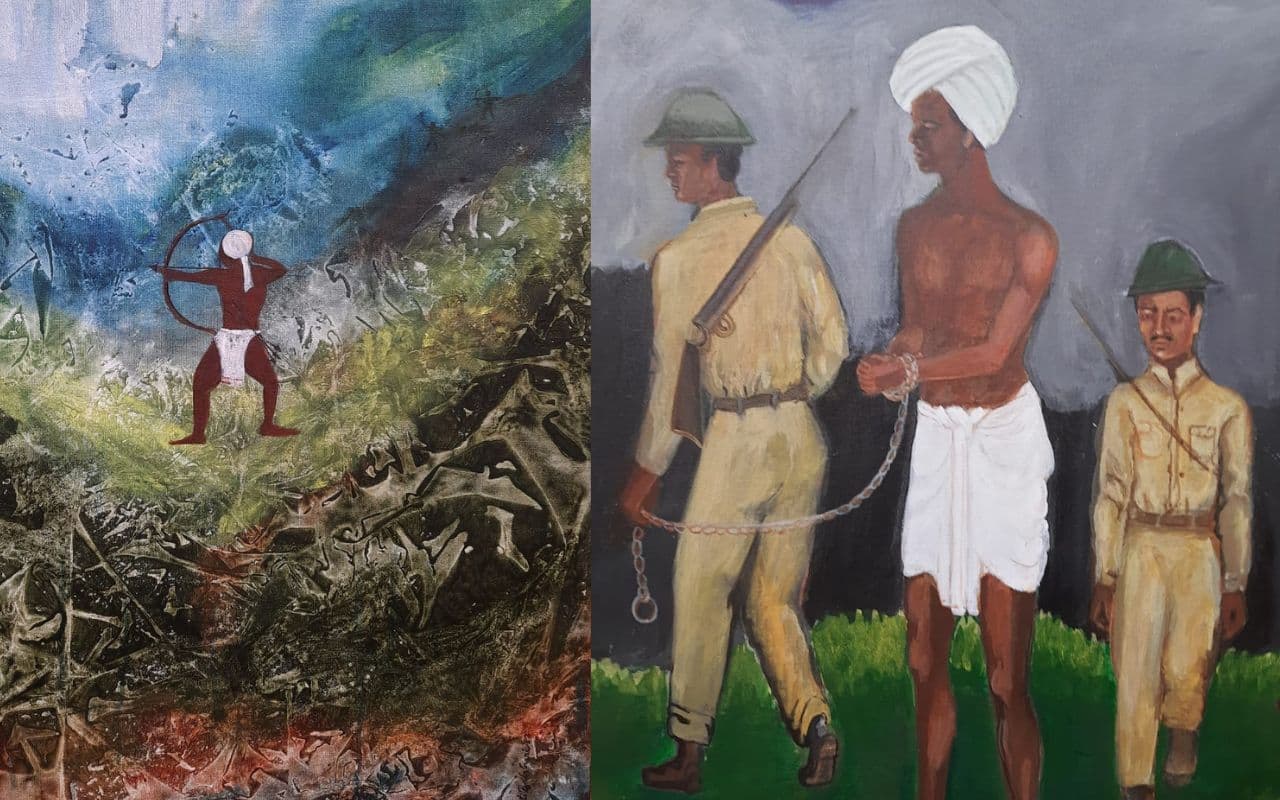 बंगाल, यूपी समेत कई राज्यों के आदिवासी कलाकारों ने कैनवस पर दिखाये धरती आबा बिरसा मुंडा के जीवन प्रसंग