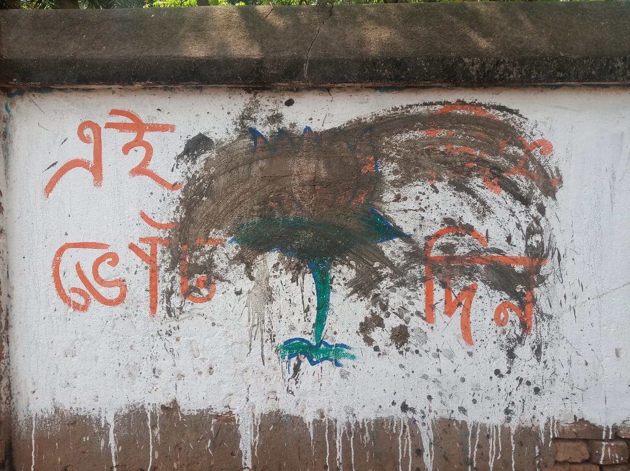 Bengal Chunav 2021: BJP के दीवार लेखन पर गोबर पोतने और अश्लील शब्द लिखे जाने पर इलाके में तनाव, टीएमसी पर आरोप