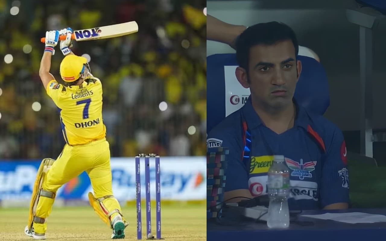 CSK vs LSG: MS Dhoni के सिक्स ने गौतम गंभीर के उड़ाए होश, सोशल मीडिया पर रिएक्शन वायरल, देखें वीडियो