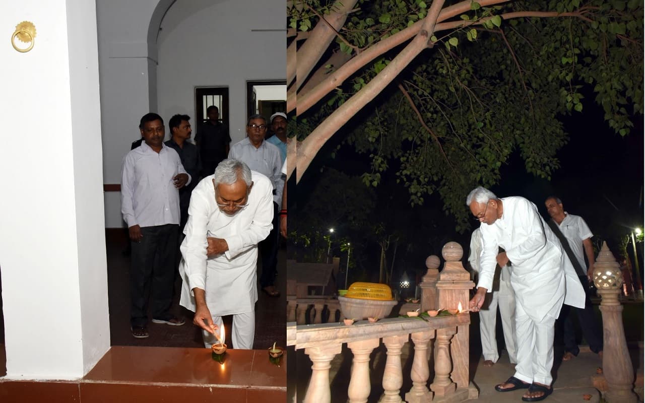 Diwali 2022: सीएम नीतीश कुमार ने बेटे के साथ मनाई दिवाली, पूरे सीएम आवास परिसर को दिये से सजाया