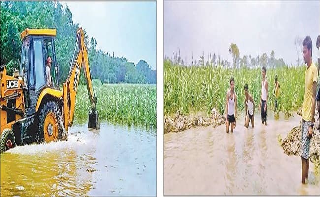 सरकारी तंत्र हुए फेल तो किसानों ने खुद निकाला रास्ता, सैकड़ों एकड़ में लगे गन्ना फसल को बर्बाद होने से बचाया