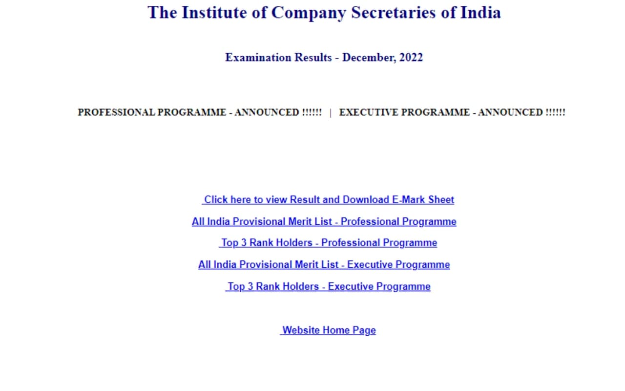 ICSI दिसंबर 2022 एग्जीक्यूटिव रिजल्ट icsi.edu पर जारी, डायरेक्ट लिंक से चेक करें अपना रिजल्ट