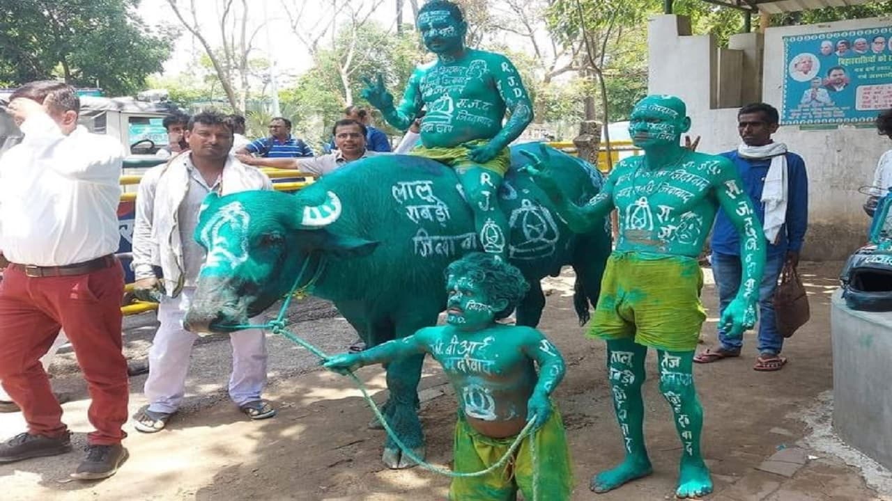 लालू आए बिहार तो भैंस पर सवार होकर पहुंचे समर्थक, शरीर पर लिखा CBI मुर्दाबाद, कहा- भगवान से मिलने आया