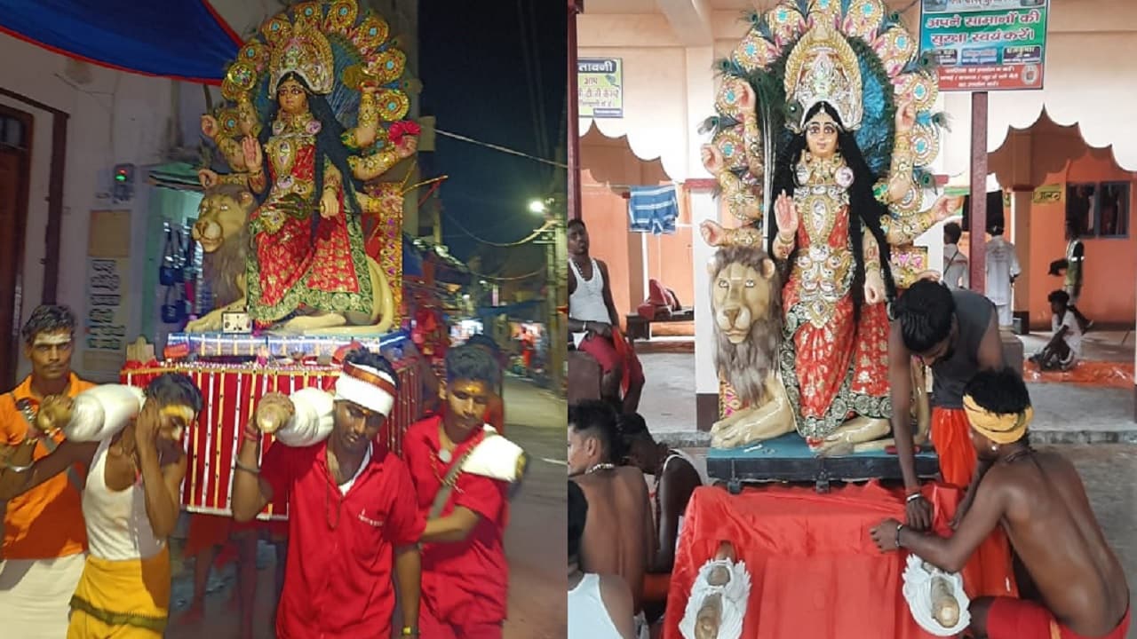 श्रावणी मेला 2023: दुर्गा कांवर बना आकर्षण का केंद्र, 120 किलो वजनी कांवर लेकर निकले बंगाल के कांवरिये