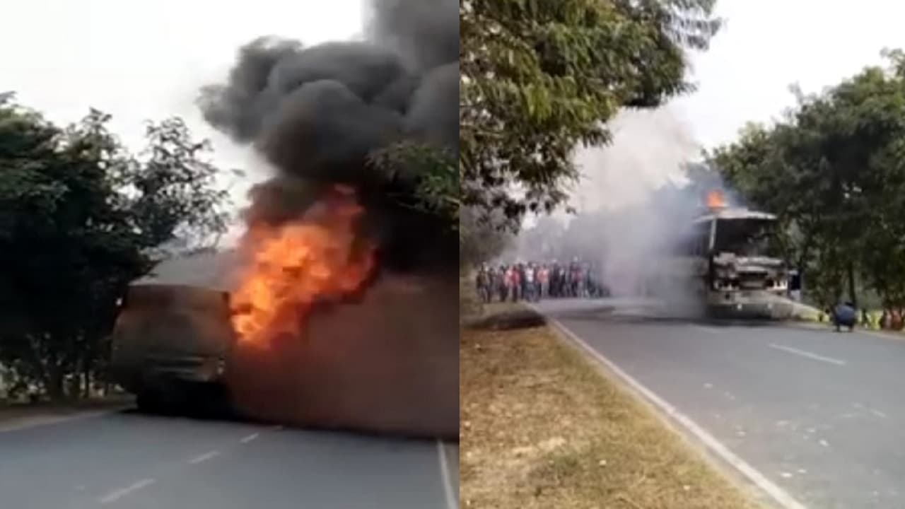 Bihar News: मधुबनी में चलती बस में लगी भीषण आग, यात्रियों व कर्मियों की ऐसे बची जान...