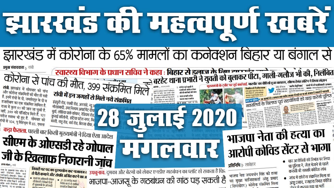 Jharkhand News : शिबू सोरेन को मिला झारखंड रत्न, कोरोना लोगों को दोबारा कर रहा संक्रमित, देखें राज्य की ऐसी ही 20 खबरें जो बनीं अखबार की सुर्खियां