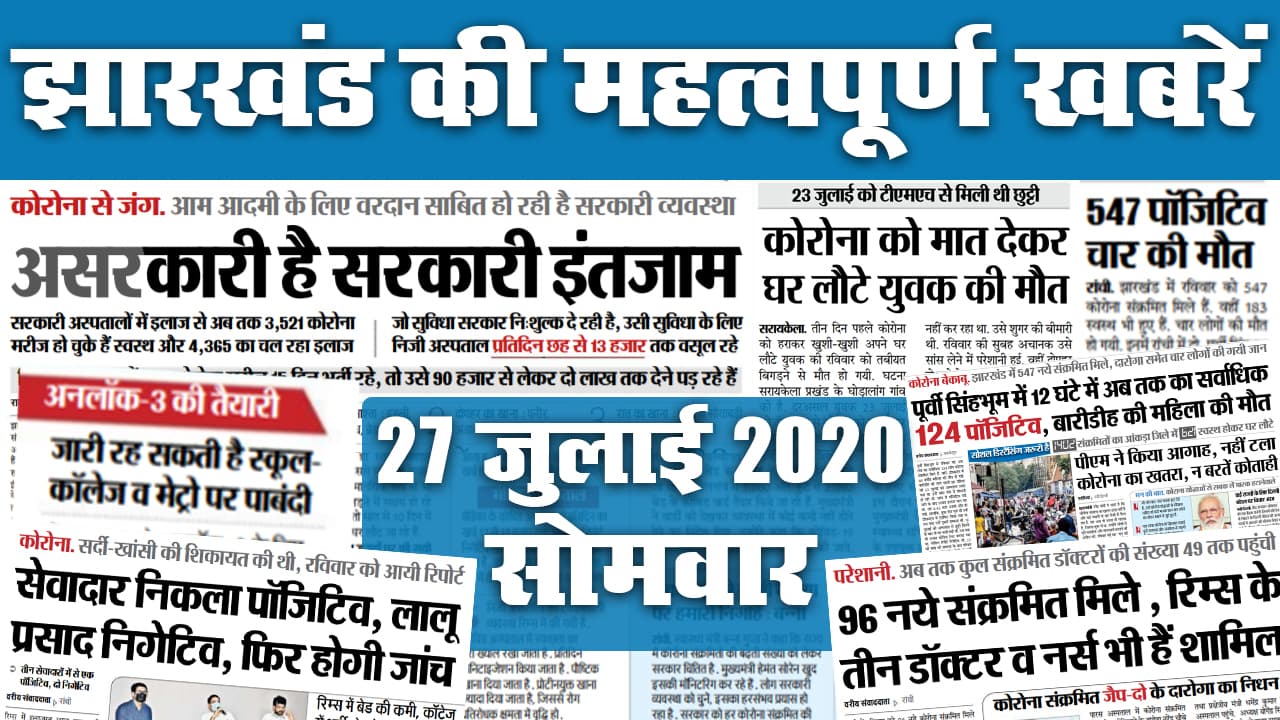 Jharkhand News, 09 Sept : झारखंड में कब खुलेंगे स्कूल-कॉलेज, क्या है केंद्र की गाइडलाइन, जानें राज्य में कोरोना समेत और कौन सी खबर बनी अखबार की सुर्खियां