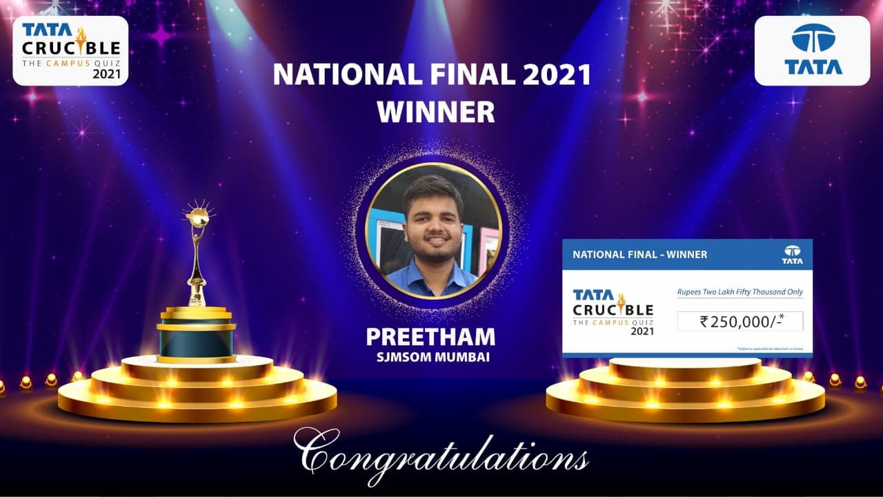 आईआईटी मुंबई के प्रीतम उपाध्याय बने टाटा क्रूसिबल क्विज प्रतियोगिता के राष्ट्रीय विजेता, मिला 2.5 लाख का नकद पुरस्कार