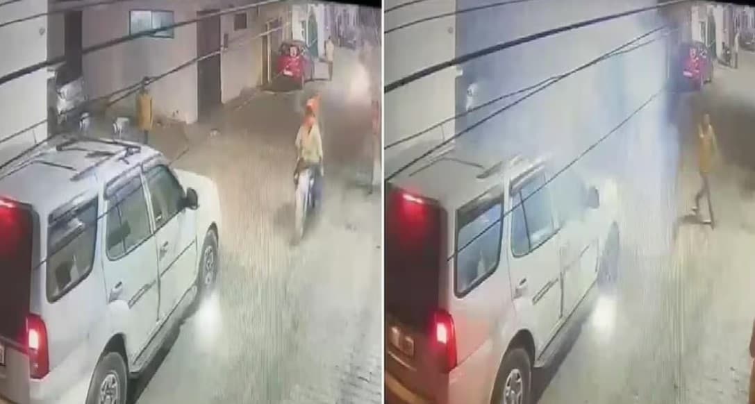 प्रयागराज: BJP नेता के बेटे पर जानलेवा हमला, बाइक सवार बदमाशों ने कार पर फेंके बम, घटना CCTV में कैद