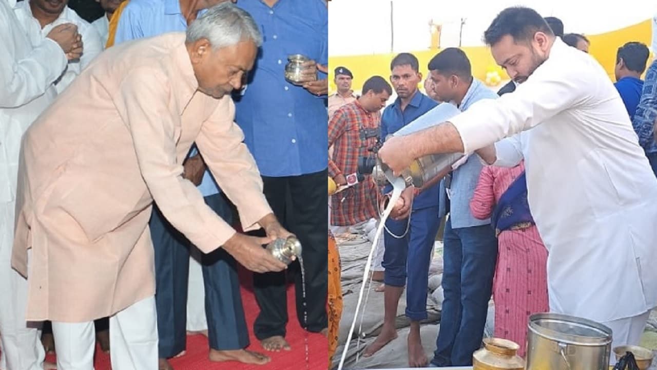 PHOTOS: सीएम नीतीश कुमार व डिप्टी सीएम तेजस्वी यादव के द्वारा अर्घ्य की तस्वीरें, देखें कैसे मना छठ पर्व