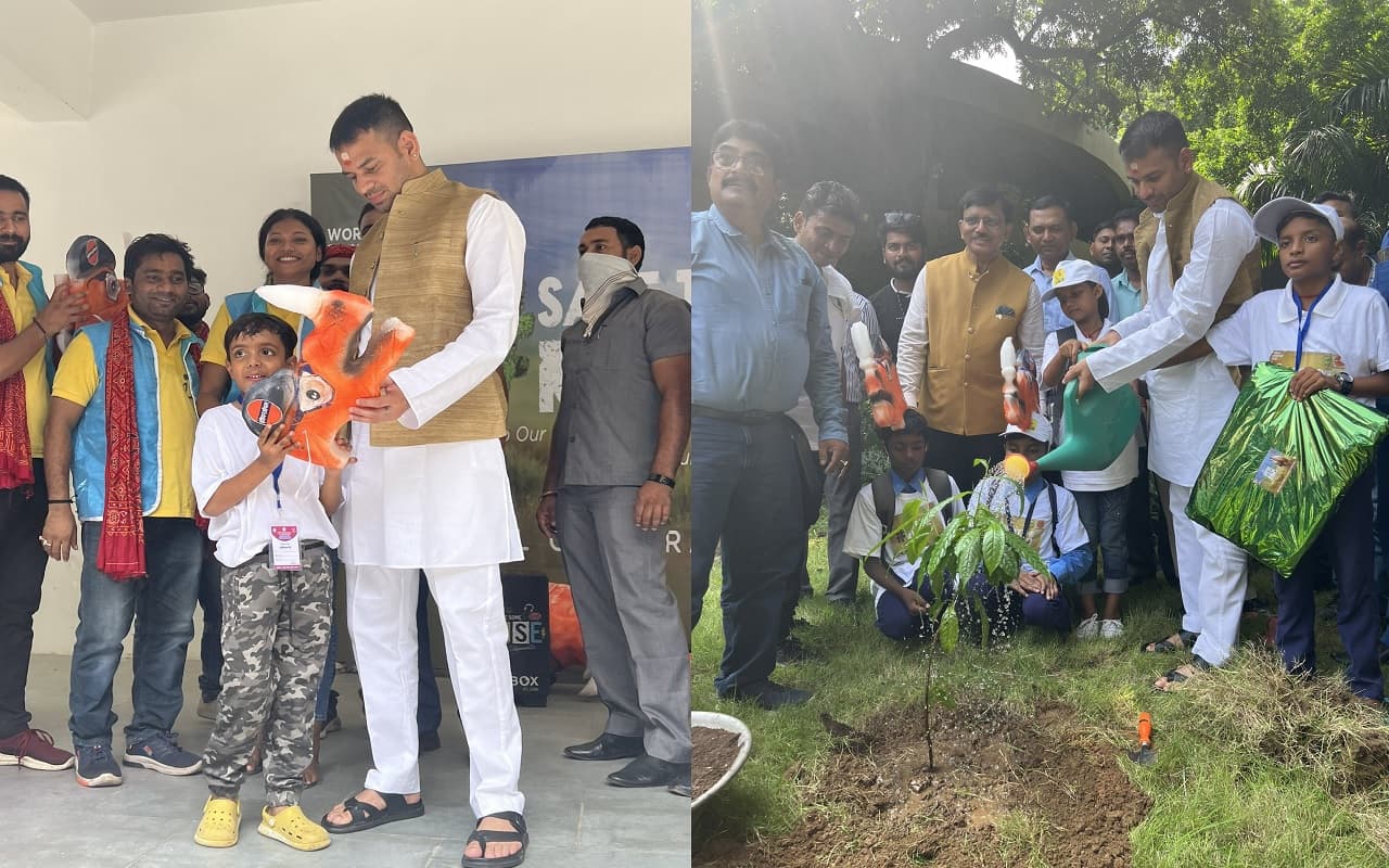 विश्व गैंडा दिवस : तेज प्रताप यादव ने पटना जू परिसर में बच्चों के साथ किया पौधारोपण