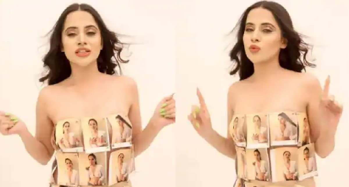 Urfi Javed ने कपड़ों की जगह शरीर पर चिपका ली अपनी तसवीरें,अजीब लुक देख फैंस बोले- फोटो फ्रेम बनकर घूम रही