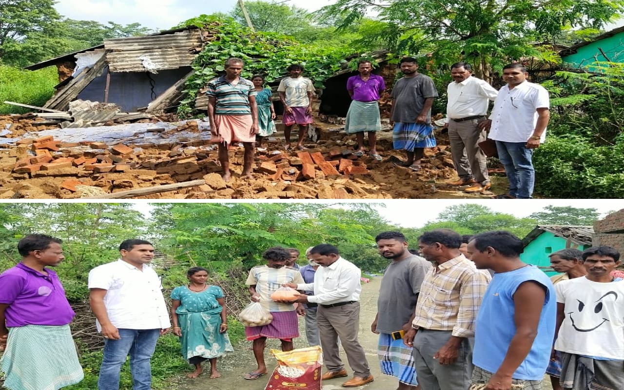 लगातार बारिश से चक्रधरपुर में आठ मिट्टी का कच्चा मकान गिरा, लोगों से मिलने पहुंचे पूर्व विधायक शशि भूषण