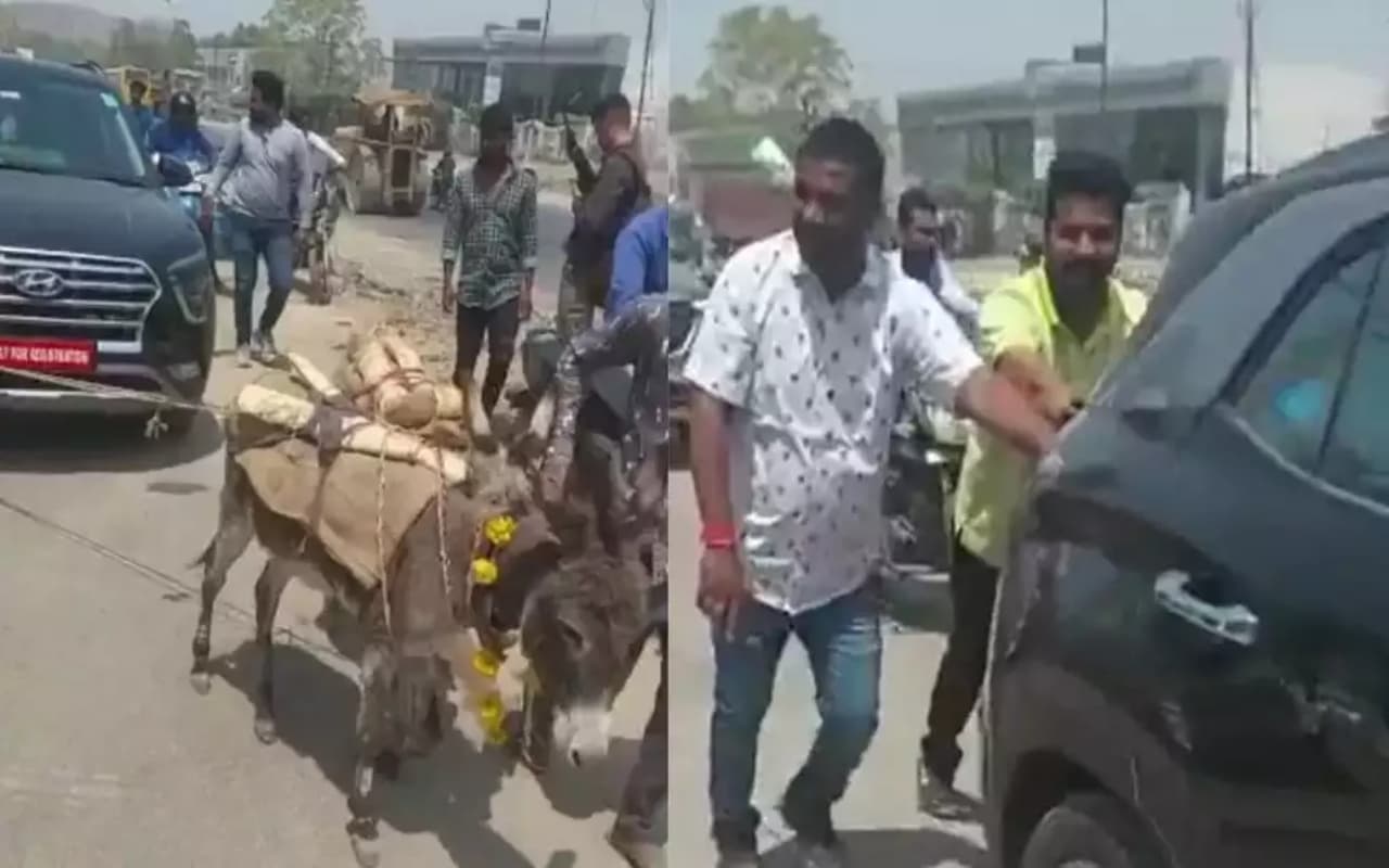 VIRAL: नयी कार बार-बार हो रही थी बंद, ढोल-नगाड़ों के साथ गधों से खिंचवाकर शोरूम ले गया नाराज मालिक