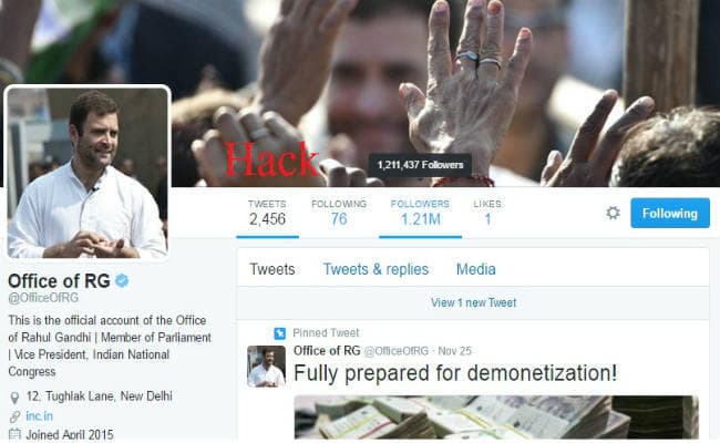 राहुल गांधी का टि्वटर अकाउंट हैक
