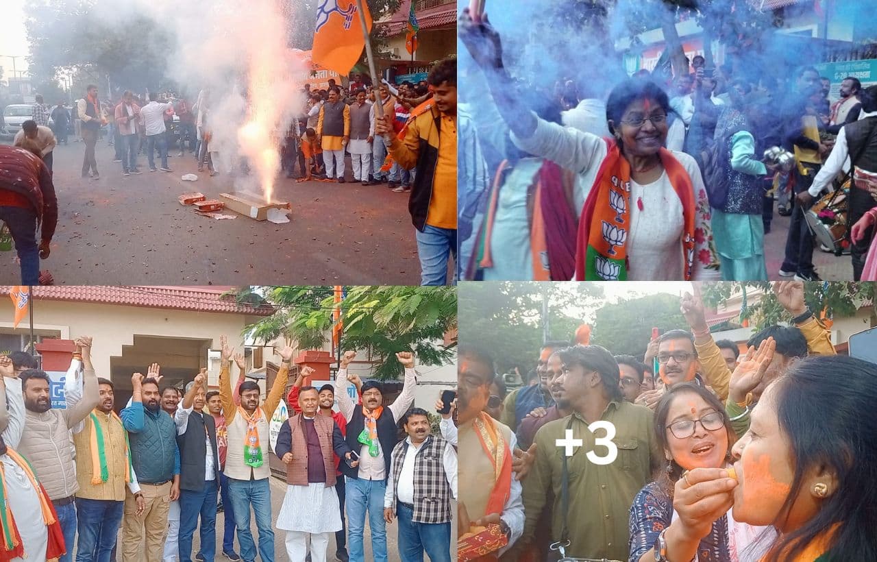 PHOTOS: तीन राज्यों में बीजेपी की शानदार जीत पर रांची में जश्न का माहौल