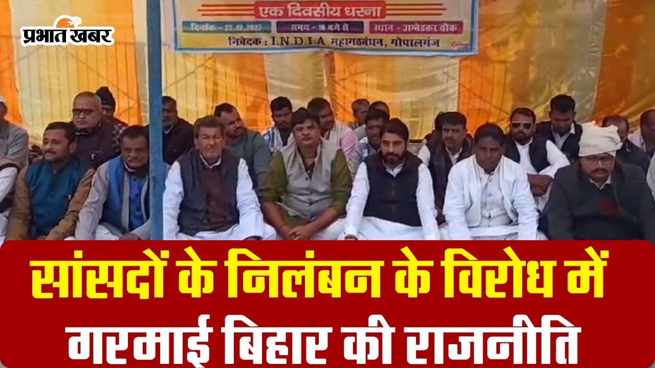 विपक्षी सांसदों के निलंबन के विरोध में इंडिया गठबंधन के नेताओं दिखाया आक्रोश, दिया धरना