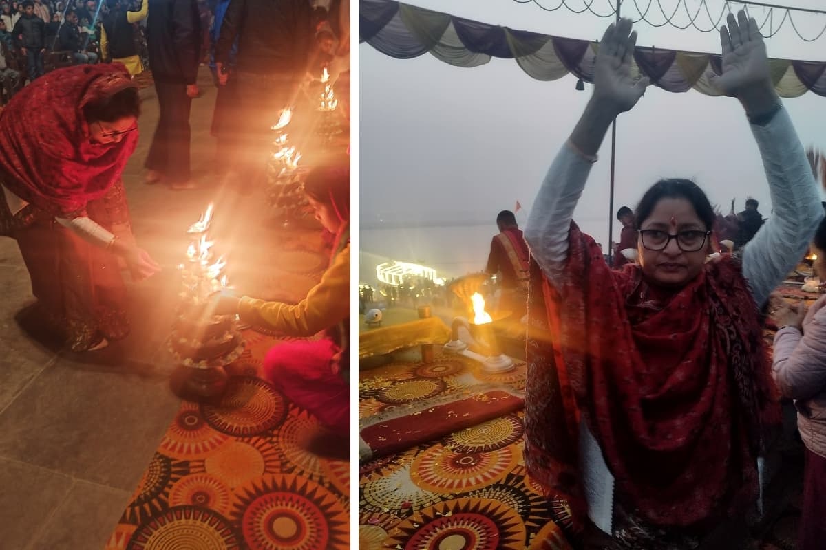 PHOTOS: अस्सी घाट पर अन्नपूर्णा देवी ने सुबह-ए-बनारस का लिया आनंद, तमिलनाडु के राज्यपाल भी थे साथ
