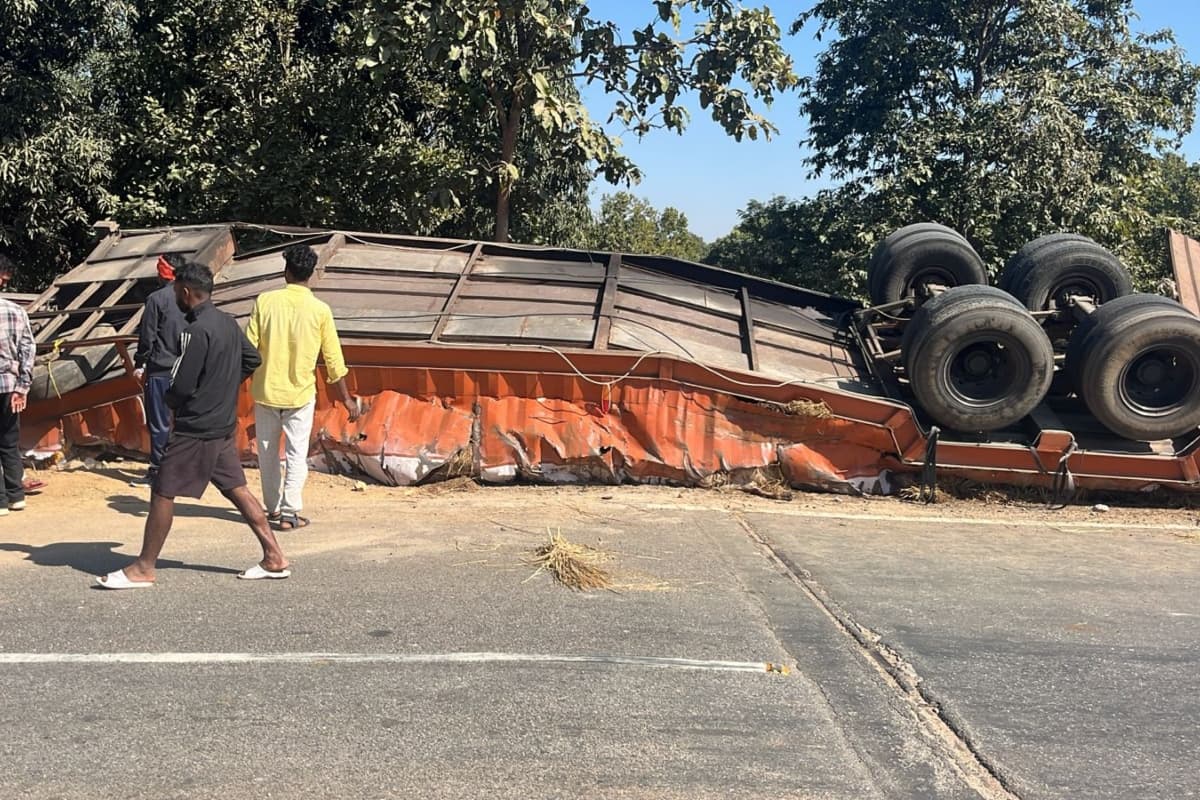 गुमला में पुल के पास पलटा पशुओं से लदा ट्रेलर, 40 से अधिक मवेशियों की मौत