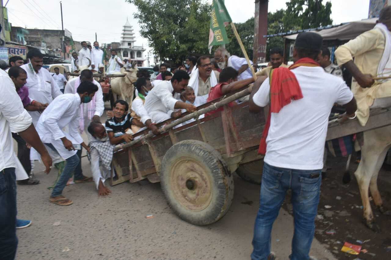 Bihar News: बैलगाड़ी पर बैठकर प्रदर्शन कर रहे थे राजद विधायक, अचानक बिदक गया बैल, जानें फिर क्या हुआ