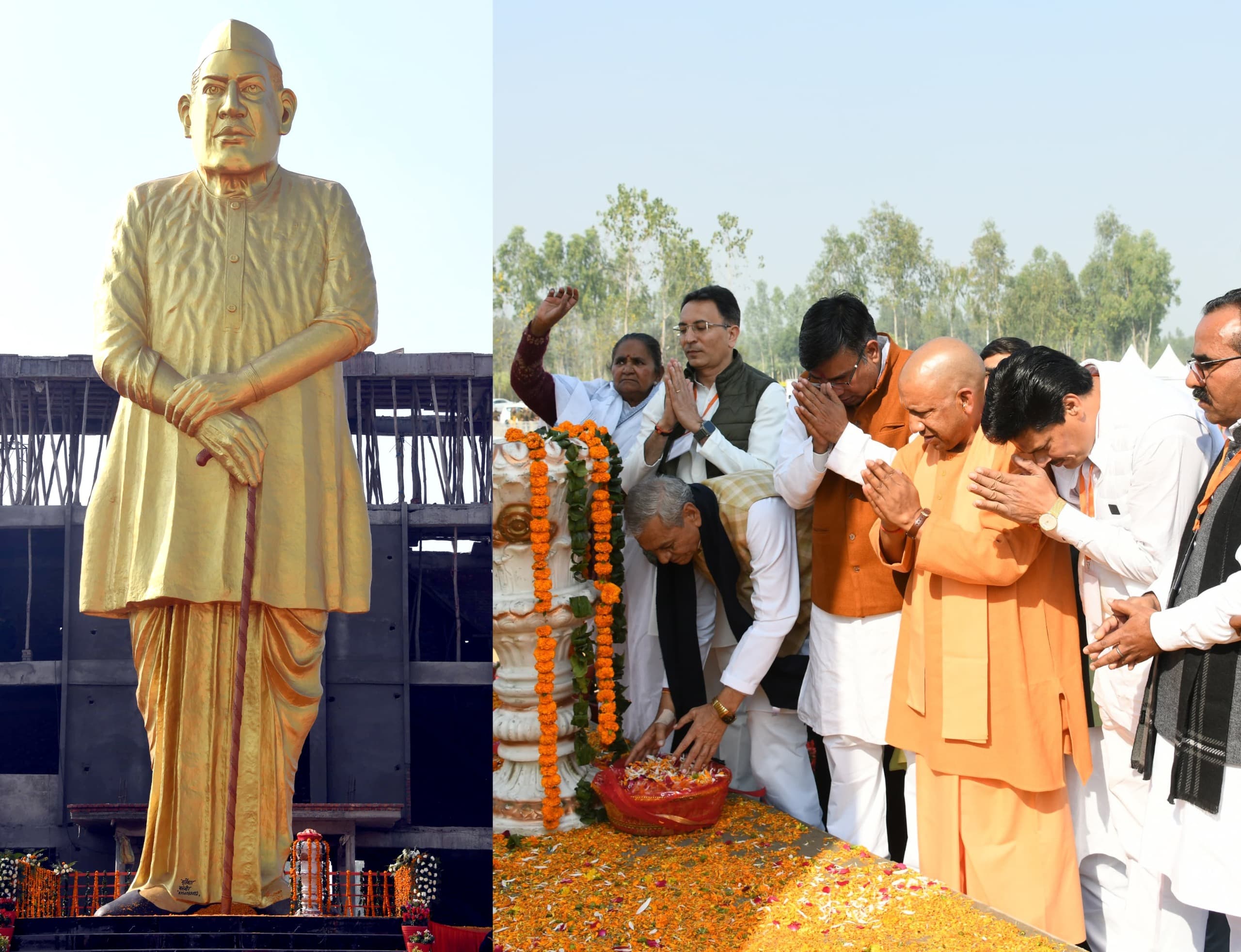 सीएम योगी ने चौधरी चरण सिंह की 51 फीट ऊंची प्रतिमा का किया अनावरण, 16 किसानों को किया सम्मानित
