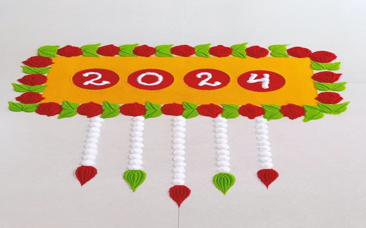 New Year Rangoli Designs 2024 : नये साल पर सजाएं घर- आंगन, 10 मिनट में बनाएं आसान और सुंदर रंगोली डिजाइन