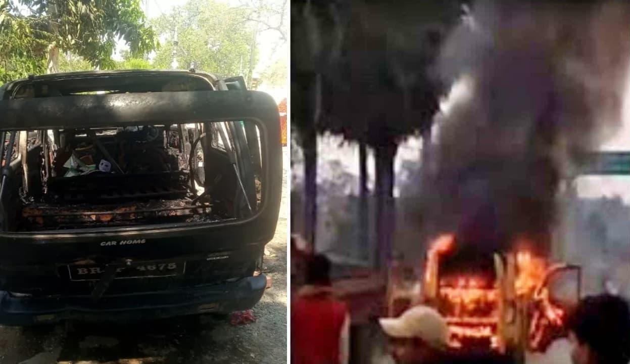 सारण में स्कूल वैन में आग