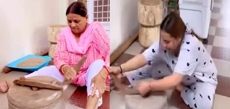 Bihar: राबड़ी देवी ने बहू राजश्री को सिखाया चक्की चलाना, तेजस्वी की पत्नी ने इंस्टा पर शेयर की फीलिंग