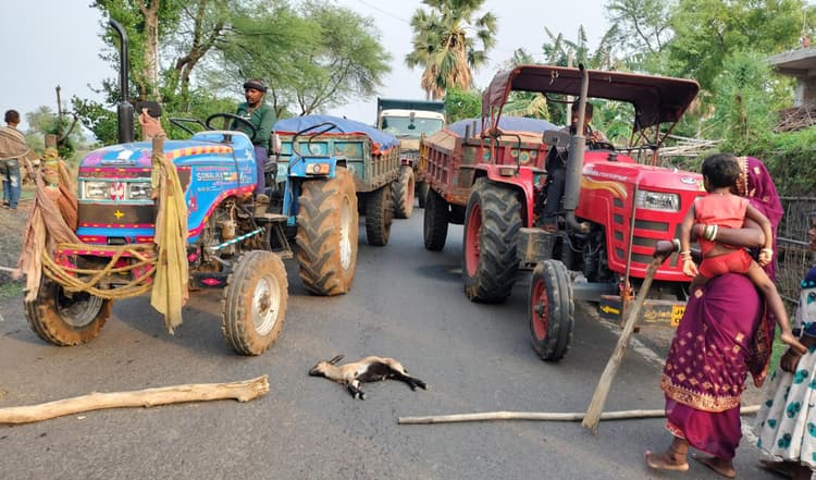 वाहन की चपेट में आने से बकरी मरी, सड़क जाम