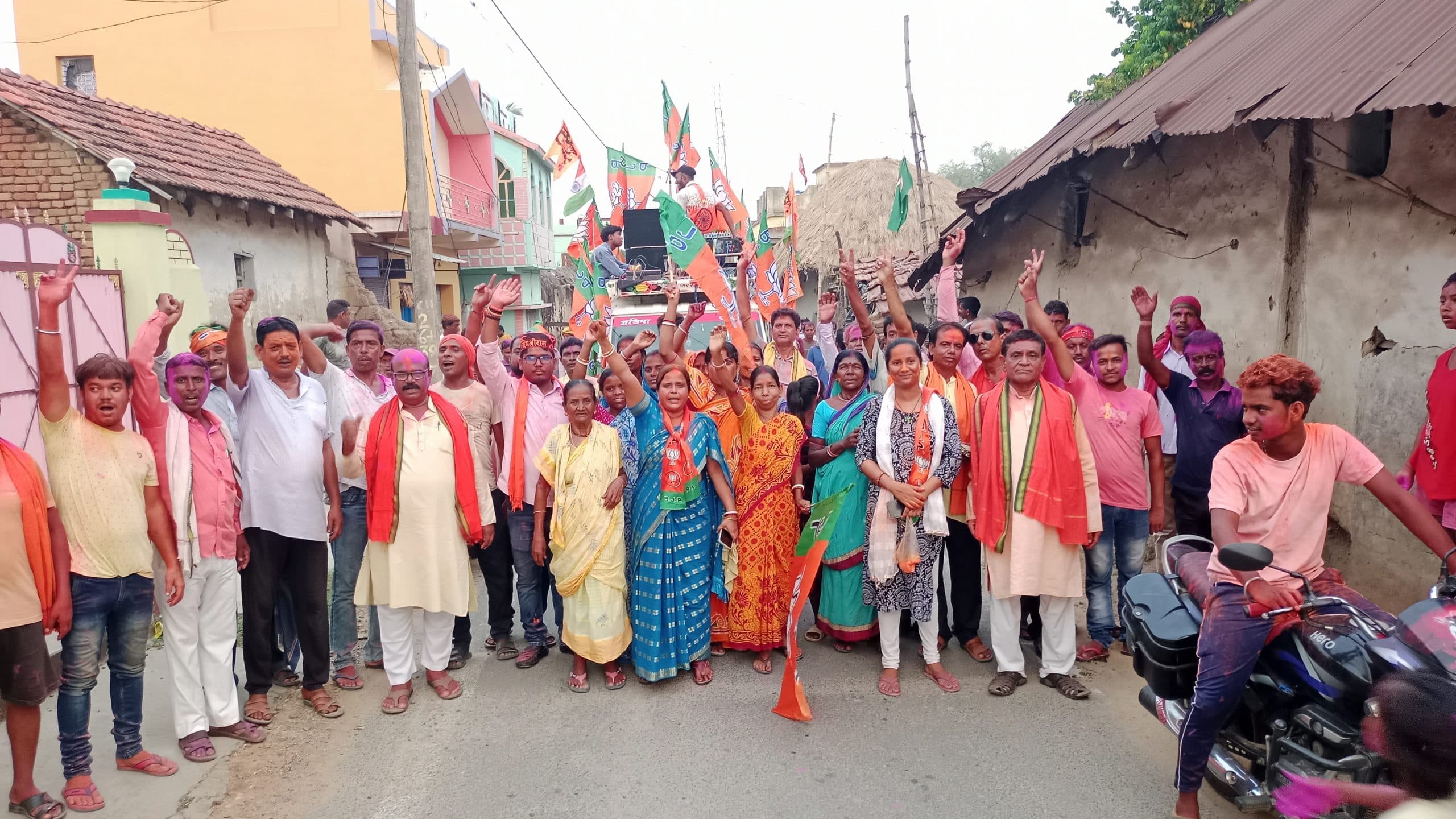 भाजपा कार्यकर्ताओं ने निकाला जुलूस, की आतिशबाजी