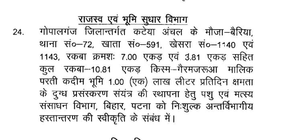 कटेया के बैरिया में सुधा डेयरी प्लांट लगाने की मिली मंजूरी