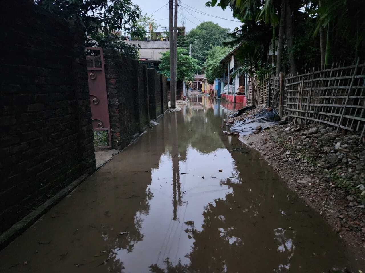 पौआखाली नगर क्षेत्र में जलजमाव से मुहल्लेवासी परेशान, बीमारी फैलने की आशंका