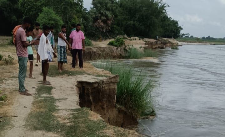 महानंदा नदी का जलस्तर बढ़ने के साथ कटाव हुआ तेज, ग्रामीणों की कट रही उपजाऊ जमीन