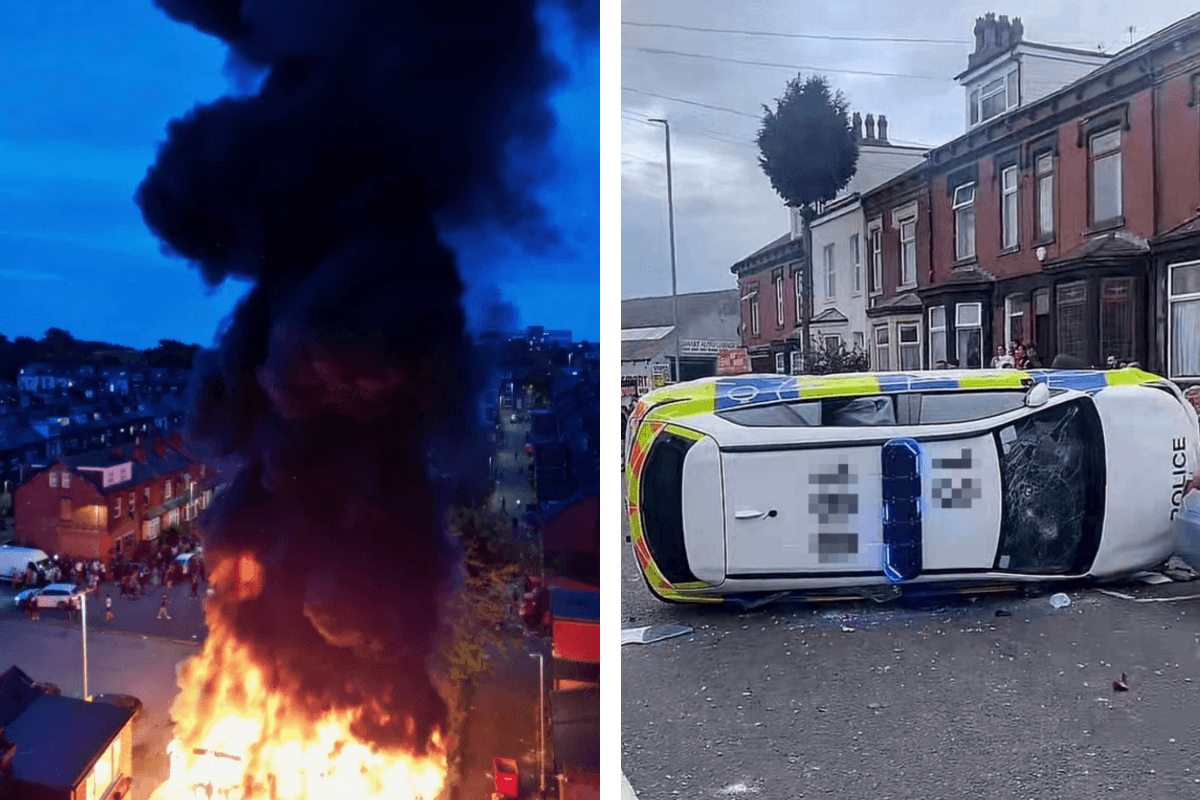 United Kingdom riots: लीड्स में दंगे, सड़कों पर मचा कोहराम, उपद्रवियों ने बस में लगाई आग-पुलिस की गाड़ी को पलटा
