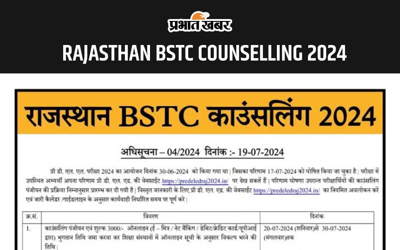 Rajasthan BSTC Counselling 2024: राजस्थान प्री-डीएलएड एडमिशन के लिए शुरू हुई काउंसिलिंग प्रक्रिया, यहां देखें शेड्यूल