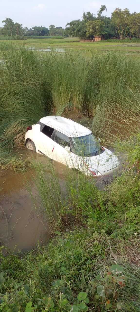 बकरी बचाने के क्रम में गड्ढे में गिरी कार, चार हुए जख्मी, एक रेफर