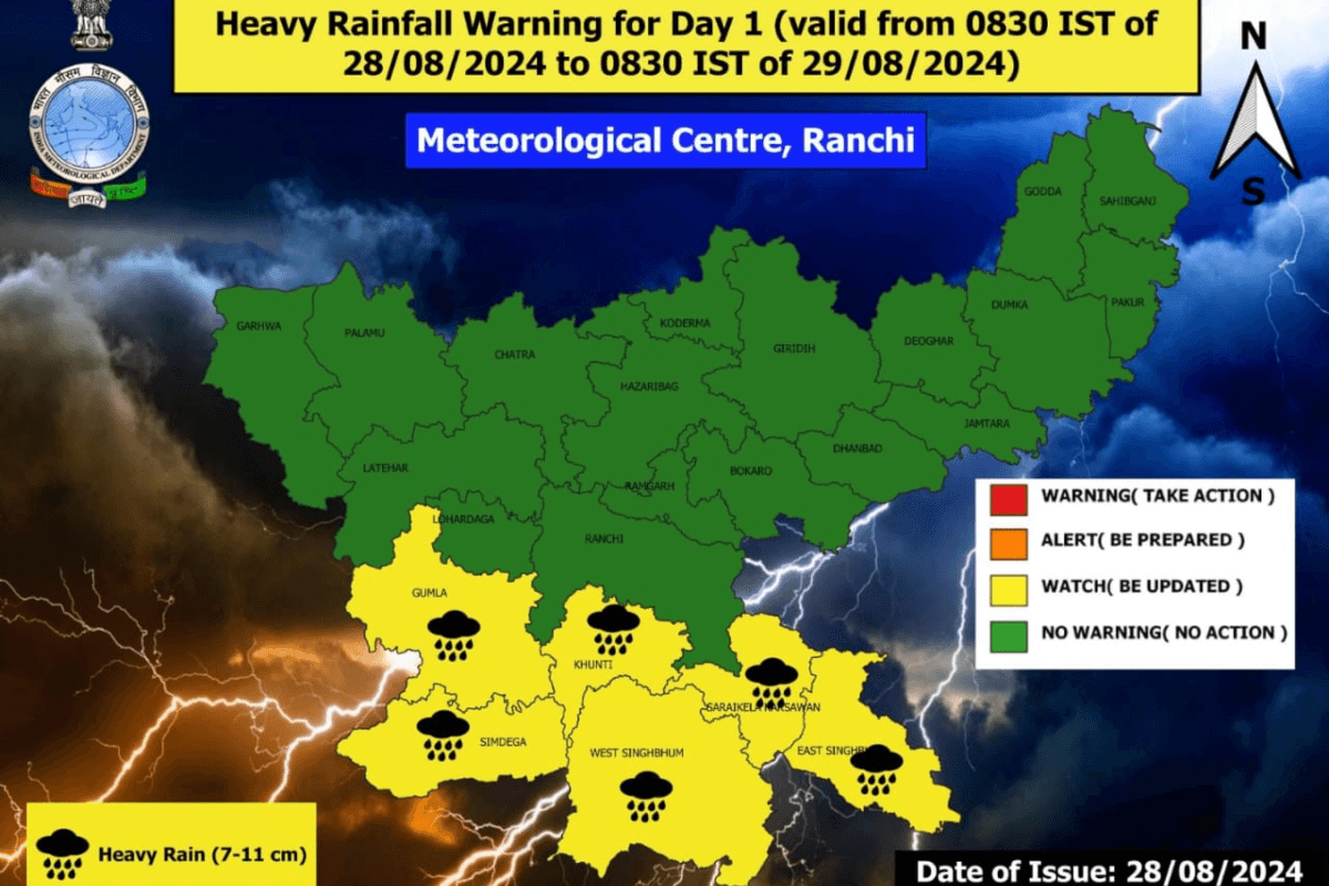 Jharkhand Weather Alert: मौसम विभाग ने जारी किया येलो अलर्ट, कोल्हान समेत इन इलाकों में होगी गरज के साथ भारी बारिश