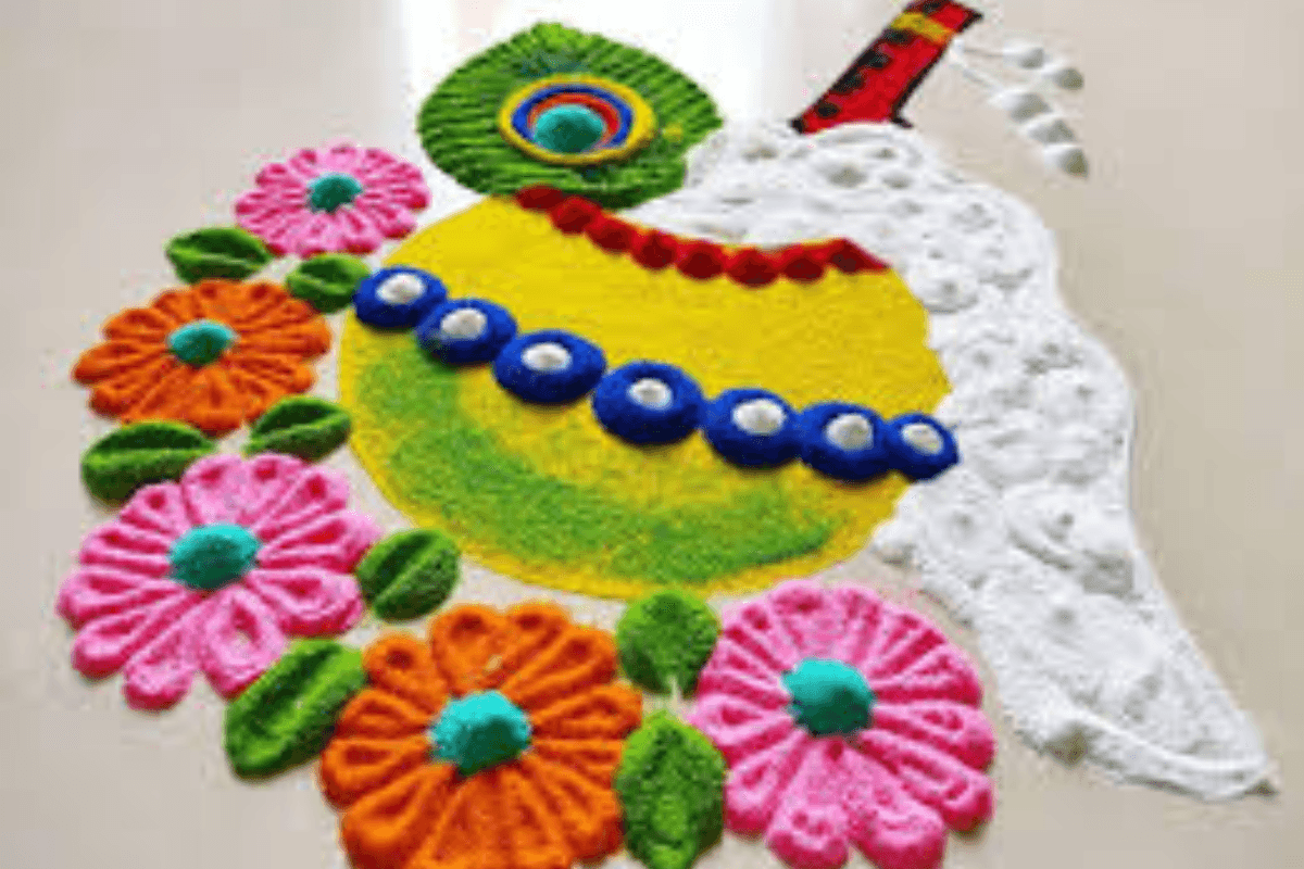 Makhhan Rangoli: जनमाष्टमी पर माखन रंगोली, कृष्ण की माखन चुराने की लीलाओं को सजाएँ रंगीन डिजाइन से