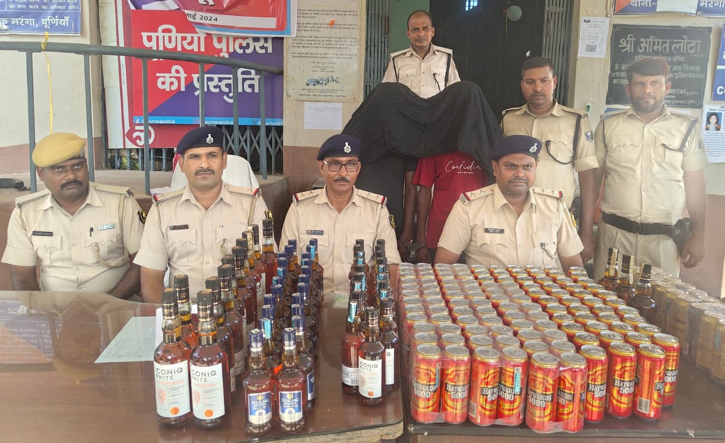 मरंगा पुलिस ने एक घर से की 95.375 लीटर विदेशी शराब बरामद