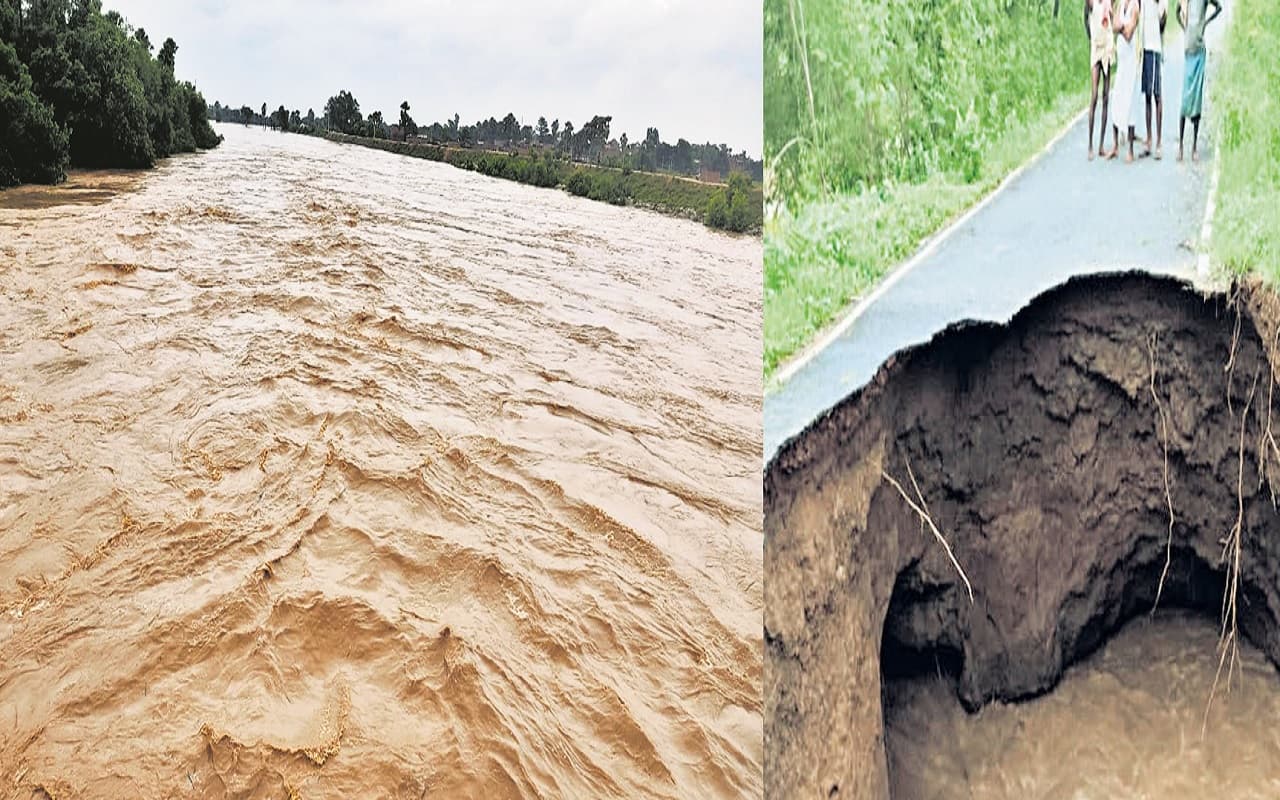 बिहार की नदियां फिर ऊफनाईं, पटना-नालंदा मुख्य मार्ग की सड़क धंसी, रोहतास में बजी खतरे की घंटी...