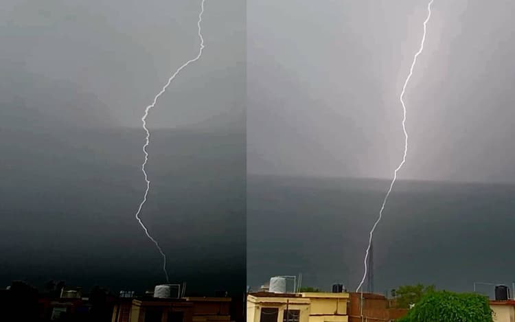 Lightning Strike: मुजफ्फरपुर के आसमान में चमकी जोरदार बिजली, कैमरे में कैद हुआ नजारा