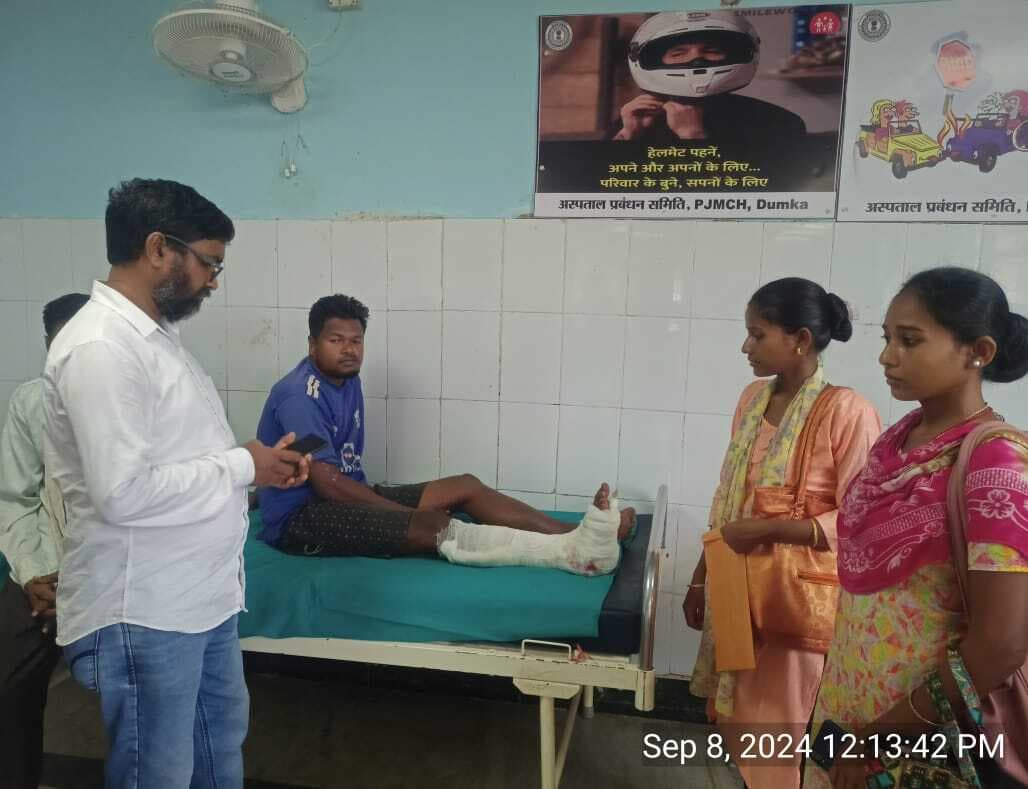 हादसा : गैस टैंकर के धक्के से बाइक सवार सास-दामाद जख्मी, भर्ती