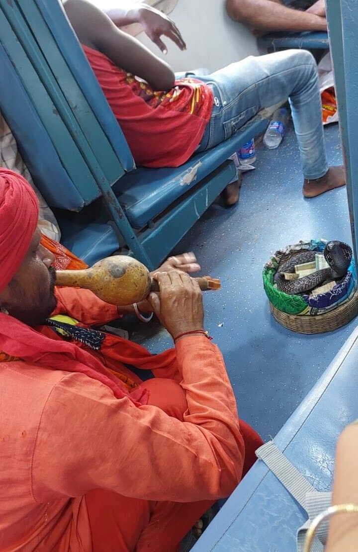 ट्रेन में खेल दिखा रहा था सपेरा, टोकरी से निकले सांप को देख सहमे मुसाफिर