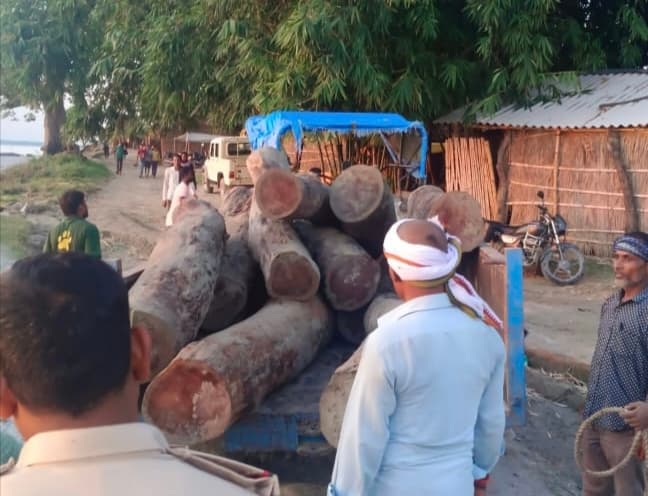 बगहा के कैलाशनगर के किनारे गंडक नदी में वन विभाग की छापेमारी में 12 पीस शीशम गुल्ली जब्त