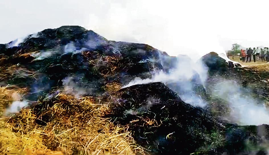 रामपुर में 15 बीघा के धान का बोझा जल कर हुई राख