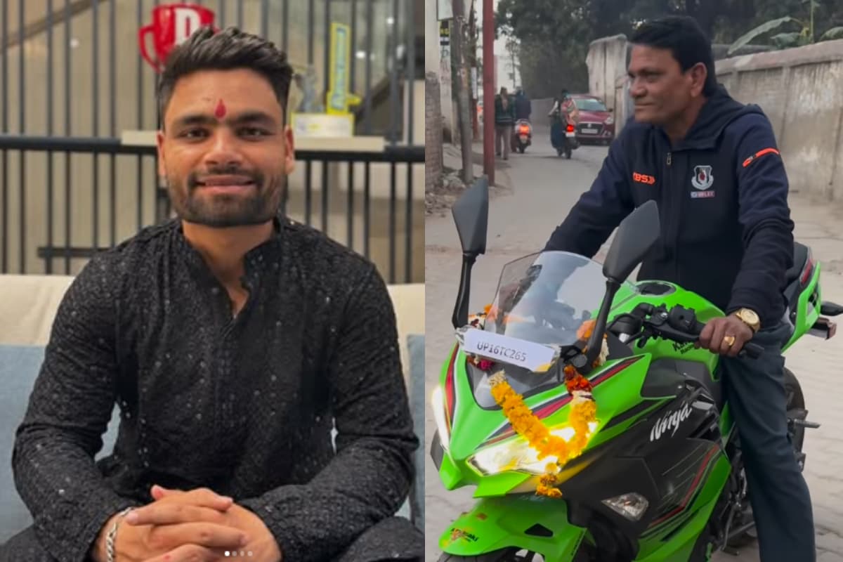 रिंकू सिंह ने पिता को गिफ्ट की Kawasaki Ninja, लाखों की बाइक दौड़ाते खानचंद्र सिंह का वीडियो वायरल