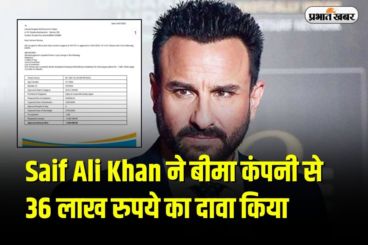 सैफ अली खान ने बीमा कंपनी से 36 लाख रुपये का दावा किया, 25 लाख रुपये की स्वीकृति मिली