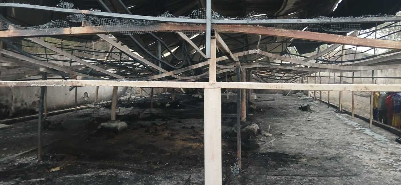 अज्ञात कारणों से लगी आग में लाखों की बकरी व मुर्गा सहित फॉर्म जलकर राख