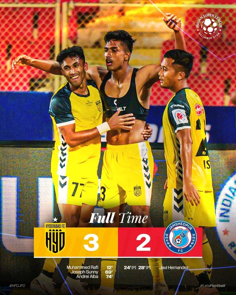 ISL JFC DEFEATED BY HYDRABAD :  हैदराबाद एफसी ने जमशेदपुर एफसी को दी मात