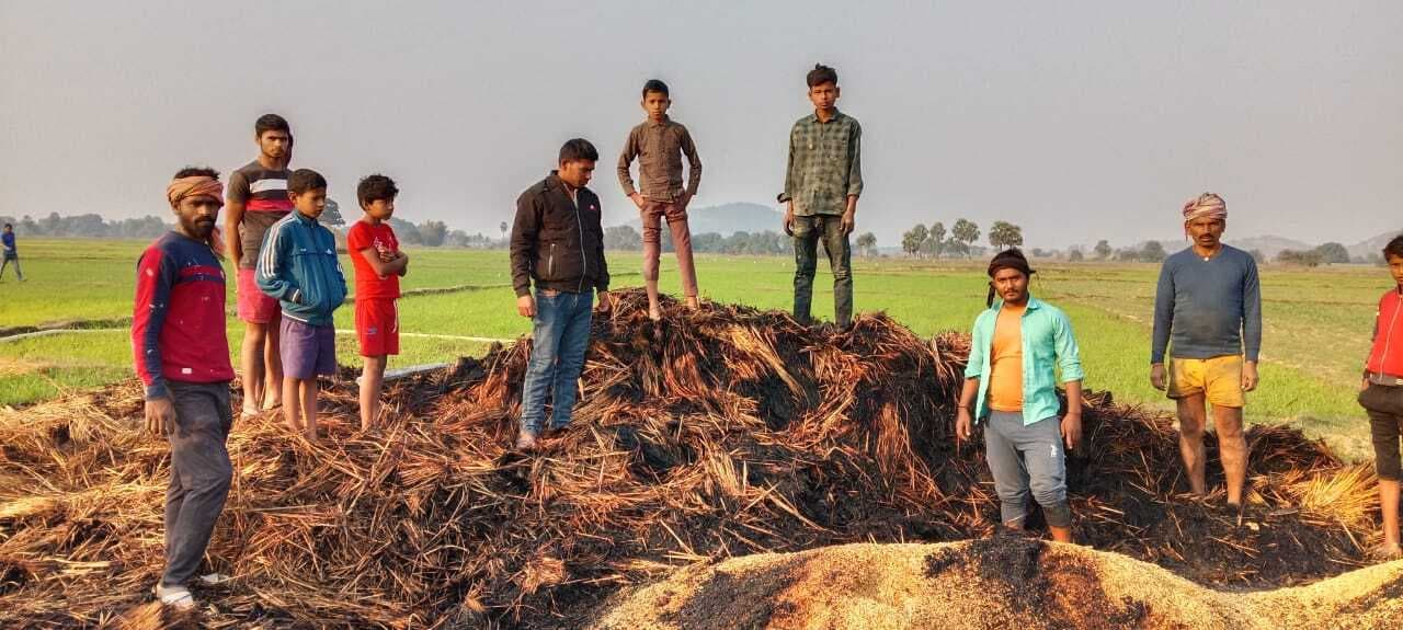 धान के पुंज में लगी आग, हजारों रुपये की धान राख